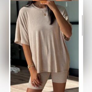 Talulah Novi Ribbed Tee and Shorts Set - Oat